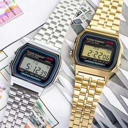 Wristwatches Luxury F91W Steel Band Watch Retro LED Digital Sports Military Electronic Wrist Clock Ladies Men CouplesWristwatches 256v
