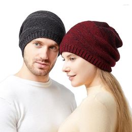 Berets Autumn Winter Men Knitted Hat Flower Line Velvet Earmuff Head Wool Women Skullies Beanies