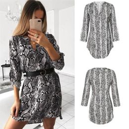 Casual Dresses Sexy Mini Dress Loose Fit Long Sleeve Snake Print Leopard Women V Neck Sukienka Xl Summer Beach Honeymoon Open Side294Z