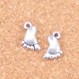 107pcs Antique Silver Plated Bronze Plated double sided foot Charms Pendant DIY Necklace Bracelet Bangle Findings 14 10mm244A