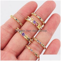 Cluster Rings Colorf Neon Zircon Adjustable Ring For Girl Women Gold Plated Rainbow Cz Engagement Eternity Band Stack Finger Drop Deli Dhzfd