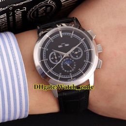 New Traditionnelle Perpetual Calendar 5000T 000P Black Dial Moon Phase Automatic Mens Watch Leather Strap High Quality Gents Watch326I