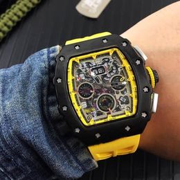 New Luxury Big Full Black Case Skeleton Watches Rubber Japan Automatic Mechanical Mens Watch2427