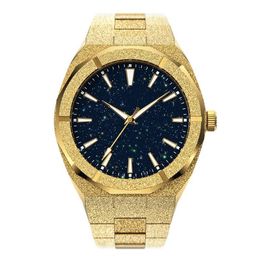 Wristwatches High Quality Men Fashion Frosted Star Dust Watch Stainless Steel 18K Gold Quartz Analogue Wrist for 221025244f