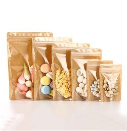 wholesale Stand up One Side Clear Kraft Paper Self seal Bags High Clear Plastic Window Resealable Snack Coffee Gifts Pouches