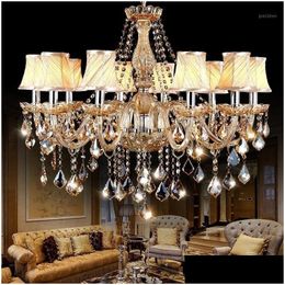 Chandeliers Modern Led Amber Crystal Chandelier Lights For Living Room Light Ceiling Fixture Indoor Pendant Lamp With Lampshade Drop D Dh40Q