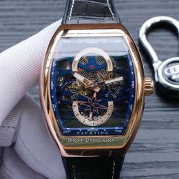 New Vanguard YachTing Rose Gold Case V45 S6 YACHT Skeleton Blue Dial Automatic Mens Watch Leather Rubber Strap Sport Watches hello221W