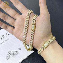 Selling Gold Plated Vvs Moissanite Cuban Link Necklace Hip Hop Style Round Brilliant Cut 925 Silver Fine Bracelet Jewelry