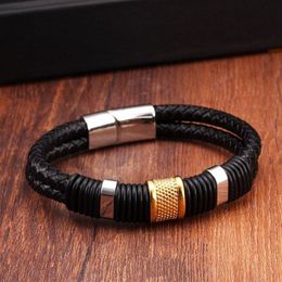 Charm Bracelets Handmade Genuine Leather Weaved Double Layer Men & Bangles Casual Sporty Chain Link Fashion246O