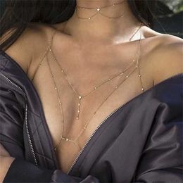 Other Rhinestone Tassel Sexy Beach Wedding Accessories Women Bra Cross Bikini Hollow Body Chain Ladies Breast Chest Chains NecklaceL231004