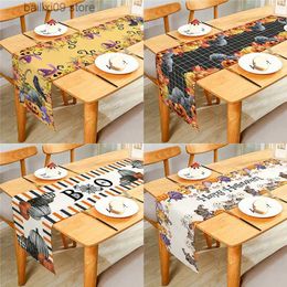 Christmas Decorations Happy Halloween Pumpkin Animal Ghost Linen Rectangular Table Runner Cloth Cover Anti-Slip Stain For Dinner Festival Party Decor T231003