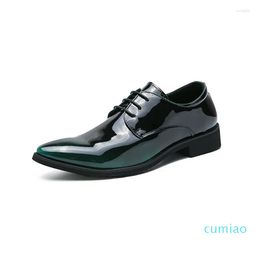 Dress Shoes Luxury Men Mirror Face Formal Patent Leather Pointed Lace-Up Business For Party Green