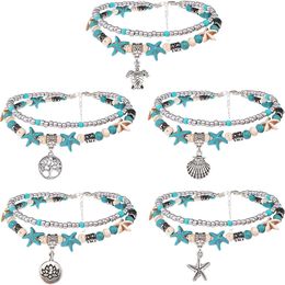Anklets Layered Beach For Women Girls Adjustable Sea Turtle Bracelets Boho Turquoise Summer Ankle Foot Jewellery Drop Delivery Dhgarden Dhrae
