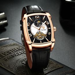 tevise mens watches moon phase tourbillon mechanical watch men leather luminous sport wristwatch relogio masculino234a