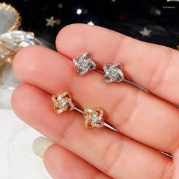 Stud Earrings Simple Flower Shaped White Cubic Zirconia For Women Banquet Party Jewellery Accessories Gift