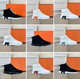 Luxury Men 2023 High top Bouncing sneakers Calf Leather White Black Lightweight Rubber Sole Lift Comfort Stripe Skateboard Walking Size38-46