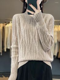 Women's Sweaters Women Autumn Winter Turtleneck Sweater High Quality Merino Wool Twist Flower Soft Cashmere Knitted Pullover Casual