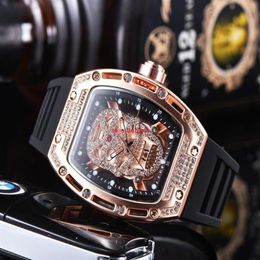 Skull Top Waterproof Watch Men's Silicone Strap Sports Quartz Watches Men's Diamond Dial Chronograph Watch272d