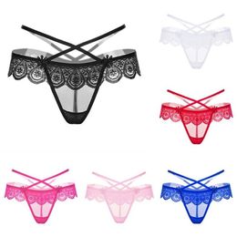 Cross Sexy Lace Panties Lady Elastic Full Transparent Bandage Body Hollow Thong Invisible T Pants G-String281n