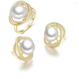 Necklace Earrings Set Stainless Steel White Pearl Ring For Women Girls Bohemia Party Fashion Jewellery