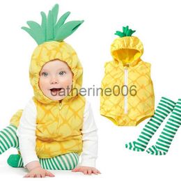 Special Occasions 0-18M Baby Girls Boys Pineapple Costume Infant Bodysuit Short Romper Hoodie Purim Halloween Fancy Dress with Stockings x1004