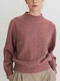 Women's Sweaters Pit Striped Wool Cashmere Knitted Sweater Ladies Long Sleeve Half Turtleneck Bottoming Knit Jumpers Top