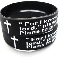 Bulk Lots 100pcs English jeremiah 2911 lords prayer Men Fashion Cross Silicone bracelets Wristbands whole Religious Jesus Jewe198L