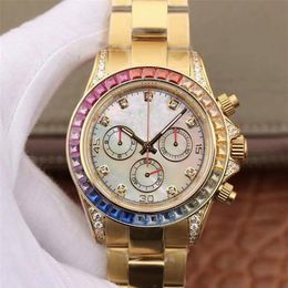 caijiamin-2022 Mens Automatic Mechanical Watches 40mm Full Stainless steel Rainbow Diamond Bezel Wristwatches Montre de luxe Swimm210F