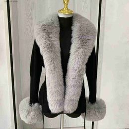 Women's Fur Faux Fur Women faux fur knitted cardigan with whole fur collar Autumn-winter luxury faux fur cardigan fashion sexy artificial fur T231003