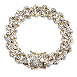 Straight Edge Cuban Link Chain Bracelet Tennis Gold Silver Iced Out Cubic Zirconia Hiphop Men Jewelry2438