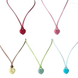 Pendant Necklaces Colourful Heart Shaped Necklace Acrylic Peach Wax Thread Neckchain Jewellery F19D
