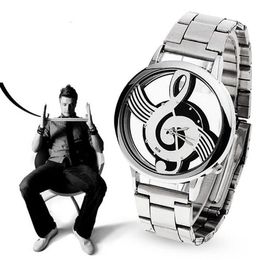 Wristwatches 2022 Fashion And Casual Music Note Notation Stainless Steel Watch Wrist For Men Women Silver Watches191t