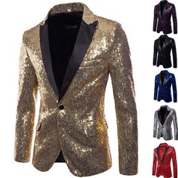 Shiny Gold Sequin Glitter Embellished Blazer Jacket Men Nightclub Prom Suit Blazer Men Costume Homme Stage Clothes For singers257R