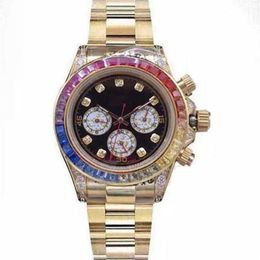 High quality 18k gold mens womens watches 40mm Coloured diamonds Bezel Automatic Movement Sweep Mechanical Watch stainless steel wr235M