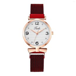 Wristwatches Watch Women Ladies Diamond Fashion Mesh Nylon Strap Analogue Quartz Round Luxury Relogios