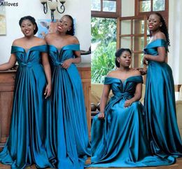 Nigerian African Sexy Off The Shoulder Bridesmaid Dresses Long A Line Modest Satin Maid Of Honor Gowns Plus Size Floor Length Wedding Guest Prom Party Dress CL2756