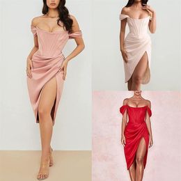 Casual Dresses Elegant Dress For Women Off Shoulder Push Up Midi Tube With High Slit Cocktail Wedding Guest Birthday Club Party221i