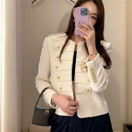 Women's Jackets High Quality 2023 Fall Winter Runway Women O-Neck Full Sleeve Metal Button Epaulet Solid Color Woolen Cloth Bawics Jacket