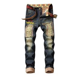 Denim Designer Hole Jeans High Quality Ripped for Men Size 28-38 40 Autumn Winter Plus Velvet HIP HOP Punk Streetwear LJ200903271m