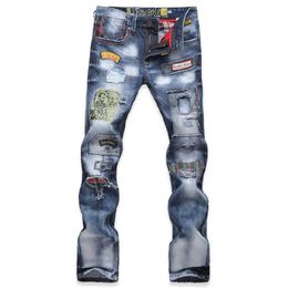 Product Men's Jean Trousers Trend Washing Cotton Jeans with Holes Slim Fit Cowboy Male Pants Clothing2594