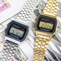 Wristwatches Luxury F91W Steel Band Watch Retro LED Digital Sports Military Electronic Wrist Clock Ladies Men CouplesWristwatches 175h