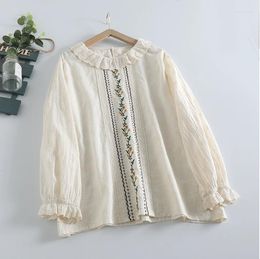 Women's Blouses Sweet Mori Girl Long Sleeve Embroidered Blouse Lace Collar Pullover Shirt For Women Casual Tops Blusas Mujer