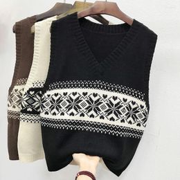 Women's Vests Autumn Basic V Neck Sleeveless Cropped Patchwork Sweater Vest Loose Knitted Pullover Vintage Preppy Style U1332