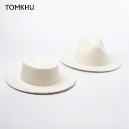 100% Wool Felt Hats White Wide Brim Fedoras For Wedding Party Hat Fedora Hat Women Winter Floppy Sombrero Mujer259M