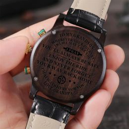 Wristwatches From Grandpa To My Grandson Fashion Luxury Waterproof Men Engrave Your Personalized Watch Leather Strap Birthday Grad351L