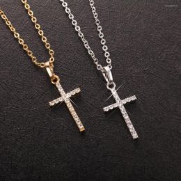 Pendant Necklaces Fashion Cross Necklace Gold Colour Crystal Jesus For Men Women Christian Religious Jewellery Accessories