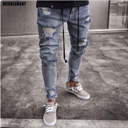 Slim Fit Ripped Jeans Men Hi Street hip hop Mens trousers Denim Joggers pants Knee Holes Washed Destroyed Jeans237W