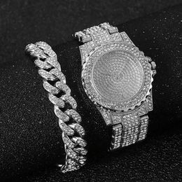 Wristwatches Watch Bracelet For Women Cuban Chain Charm Iced Out Fashion Luxury Gold Set Jewellery Relojes247R