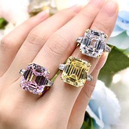 Luxury Solitaire Big Rectangle 6ct Emerald cut Simulated Diamond Women Wedding Ring Engagement Ring Evening Party Elegant Female Jewellery Gifts