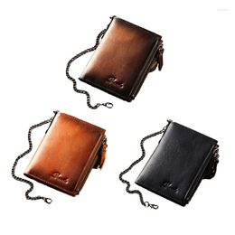 Wallets E74B Stylish Short Wallet Blocking Holder With Anti Theft Chain For Men